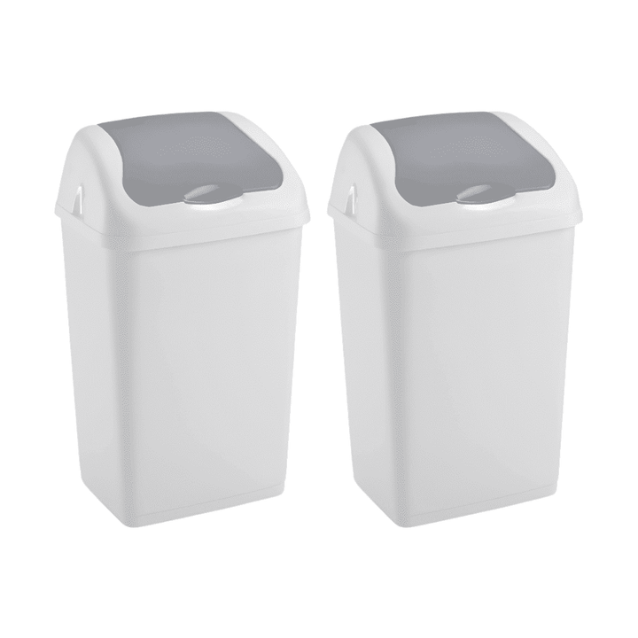 Plastic Swing Bin for Home &amp; Kitchen Rubbish Waste(White &amp; White, 2x 35L)