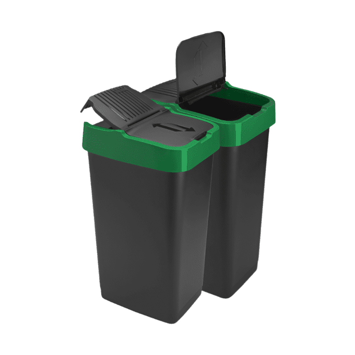 Plastic Swing Bin for Recycling Kitchen Rubbish Waste Dustbin with Lid (Green &amp; Green, 2 x 60L)