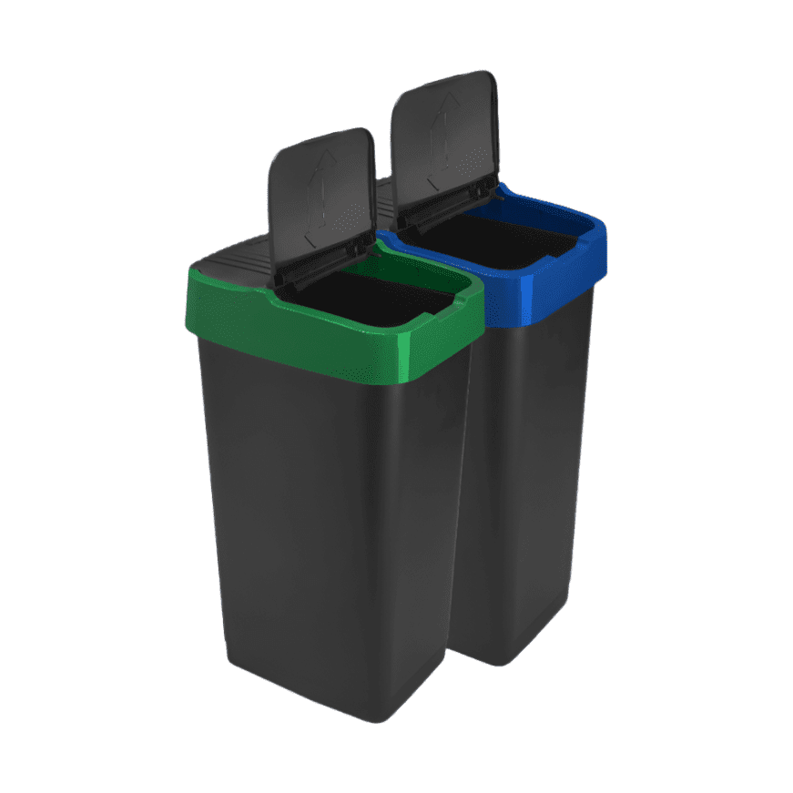 Plastic Swing Bin for Recycling Kitchen Rubbish Waste Dustbin with Lid (Green &amp; Blue, 2 x 60L)