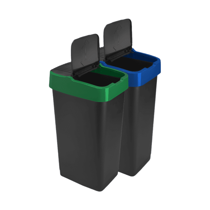 Plastic Swing Bin for Recycling Kitchen Rubbish Waste Dustbin with Lid (Green &amp; Blue, 2 x 60L)