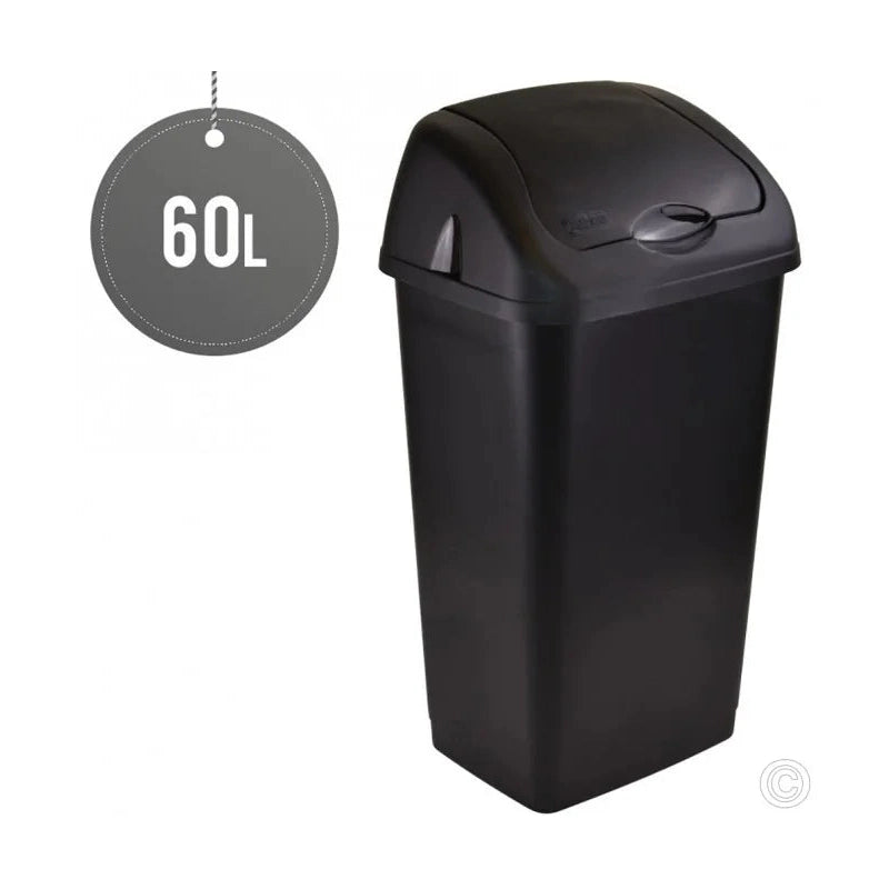 Plastic Swing bin Waste Bin Kitchen Swing Top Black( Pack of 2, 2x60L)