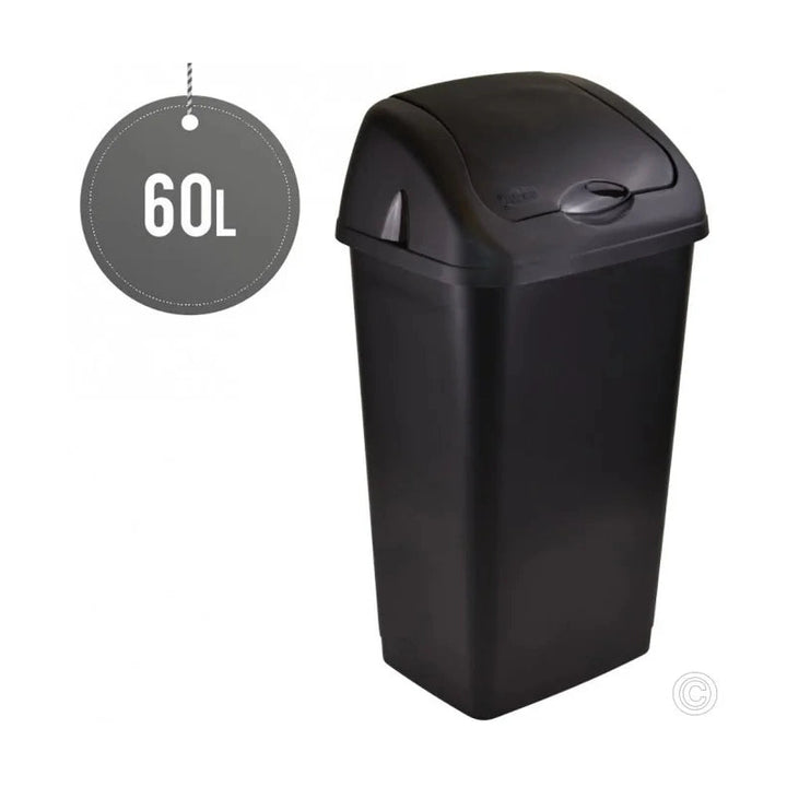 Plastic Swing bin Waste Bin Kitchen Swing Top Black( Pack of 2, 2x60L)