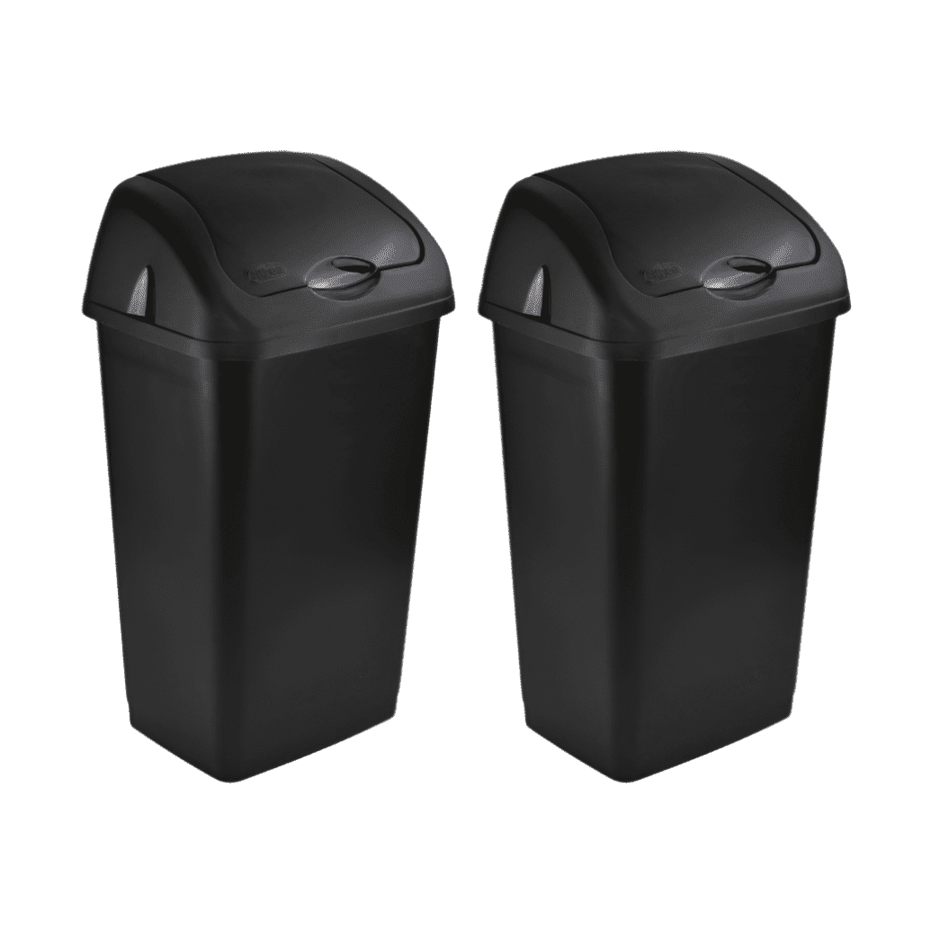 Plastic Swing bin Waste Bin Kitchen Swing Top Black( Pack of 2, 2x60L)