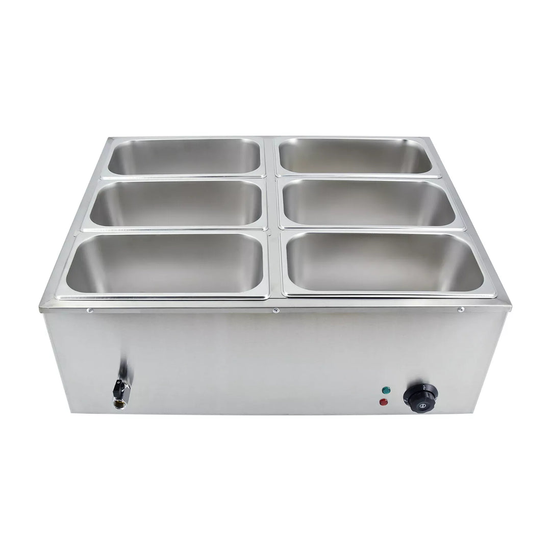 KRD Commercial 6 Pot Electric Wet Bain Marie Countertop 6x GN1/3 Drain Tap