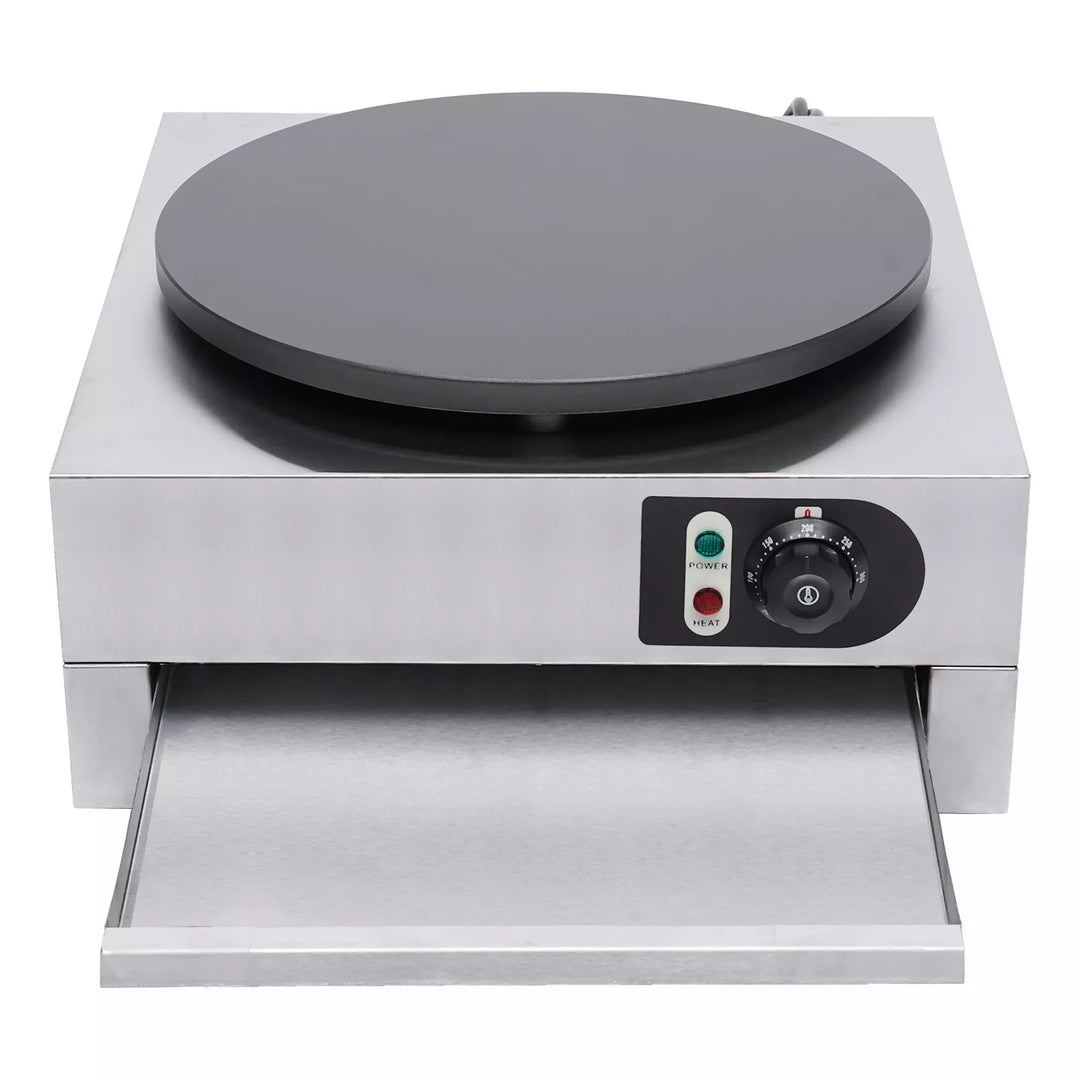 KRD Commercial Electric Crepe Maker 400mm Single 3kW Plate SZ1E with smooth cooking surface and control panel.