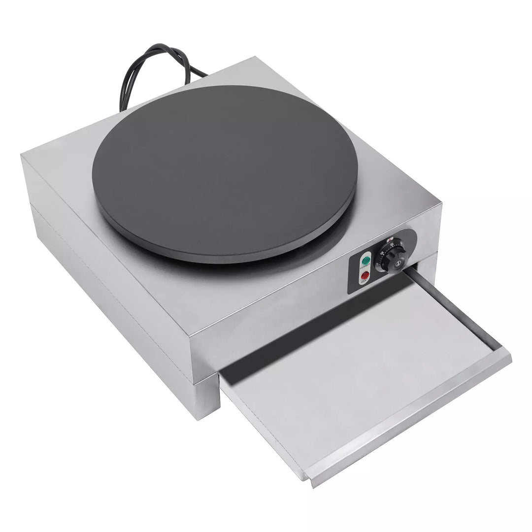 KRD Commercial Electric Crepe Maker 400mm Single 3kW Plate SZ1E with smooth enamel cooking surface and temperature controls.