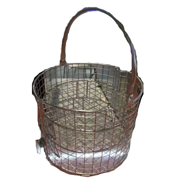 Wire basket with handle on a white background